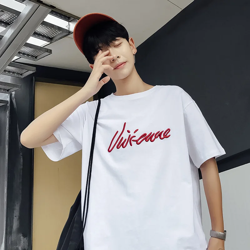 Short-sleeved T-shirt Men Summer Harbour Wind Institution Style Couple Men and Women Clothing Teenagers Loose Hip-hop