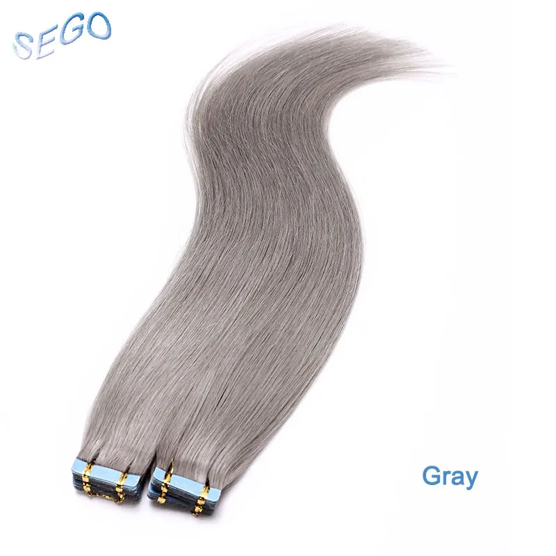 SEGO1"-24" 2,5 г/шт. 10/20 шт. волосы на Клейкой Ленте имитирующей кожу волосы, прямые, лента(с чешуйками в одном направлении), опт, не Волосы remy двусторонний скотч волосы для увеличения объема - Цвет: Серый