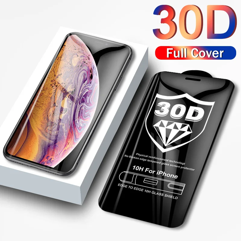 Protector de cristal templado 30D para iPhone, Protector de pantalla de vidrio templado para iPhone 6, 7, 8 plus, XR, X, XS, 11, 12 Pro Max