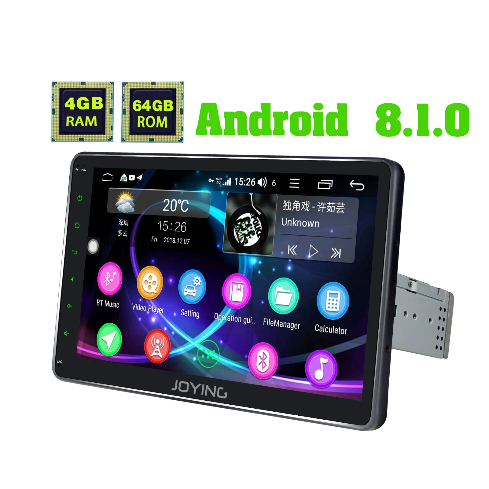 Best JOYING single din 10.1inch IPS universal car radio  Android 8.1 Octa Core 4GB RAM 64GB ROM Support 4G 1280*720 GPS tape recoder 1