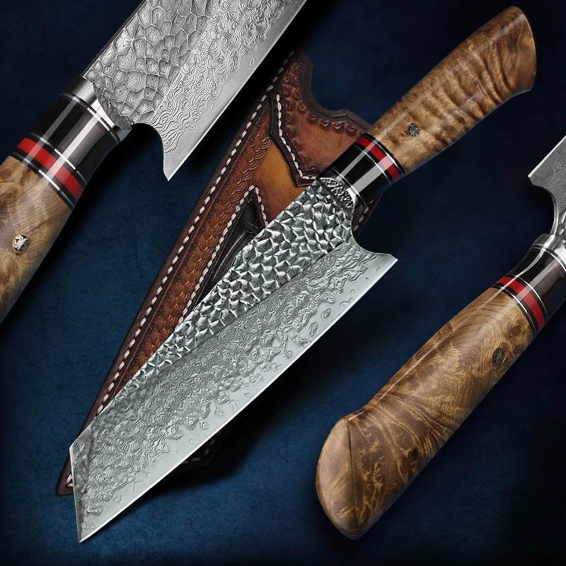 FZIZUO VG10 Damascus Steel Santoku Knife Handmade Tanto Bunka Kitchen Knives Japanese Style Chef Knife Cleaver Cooking Tool