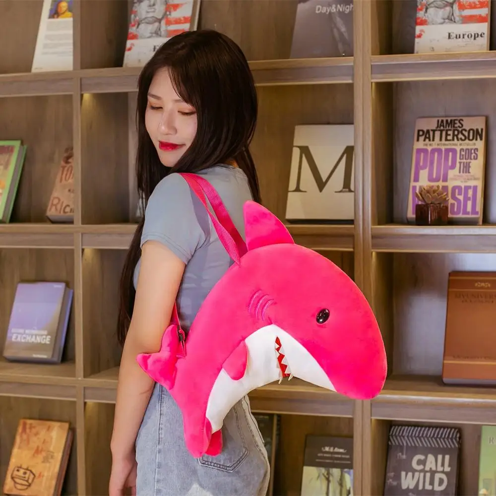 

Nice 1PC 40CM Kawaii Blue&Pink Shark Plush Backpack Stuffed Marine Animal Fish Toys Cute Soft Schoolbag Kids Children Gift Doll