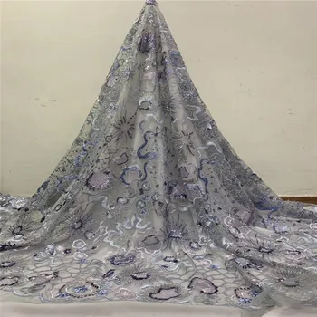 

(5yards/pc) 3D appliqued African tulle lace newest French net lace fabric with sequin embroidery lace for party dresses jh82-495