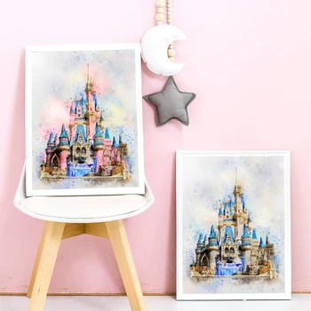 

Sleeping Beauty Magic Castle Girls Room Posters and Prints Fairy Princess Watercolor Art Canvas Painting Nursery Kids Wall Decor