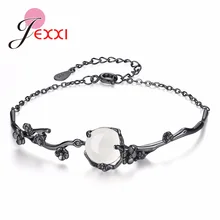 Новая мода 925 стерлингового серебра цветок Лунный камень, Опал Подвески регулируемые кольцеобразные браслеты для женщин Элегантный ювелирный подарок