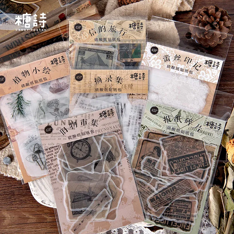 

45 Pcs/bag Vintage old newspaper stamp mini paper sticker package DIY diary decoration sticker album scrapbooking