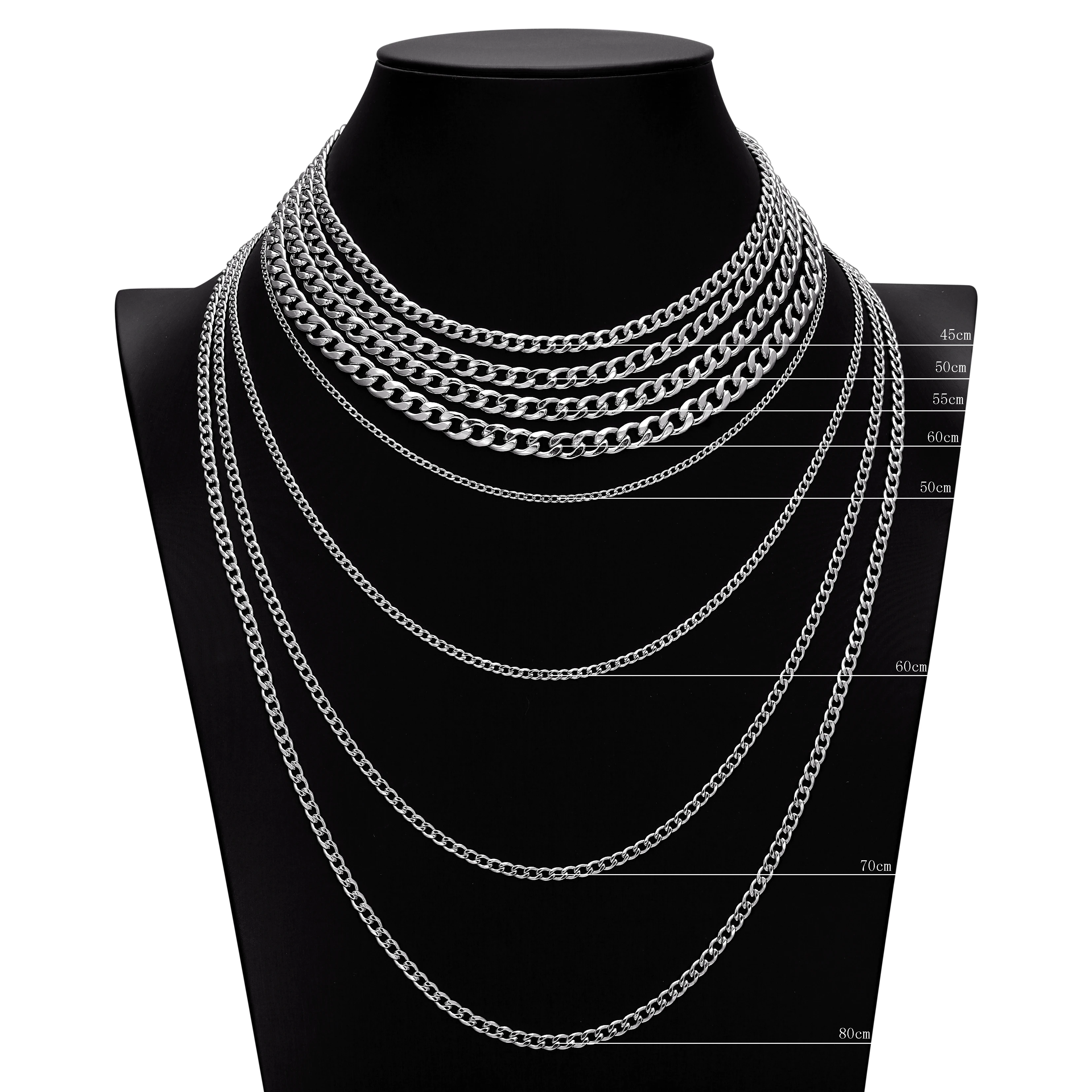 Punk Size 2-7mm Mens Curb Cuban Link Chain Stainless Steel Necklace Women Silver Color Male Jewelry Gifts Hiphop Boy