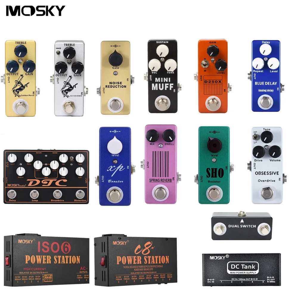 Mosky Guitar Pedal Overdrive Distortion Booster Delay Reverb Fuzz Effect Pedal Power Supply Power Adapter Guitar Accessories