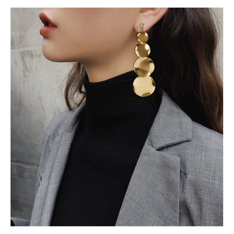 New Fashion Geometric Earrings Temperament Big Earring Statement Long Woman For Gift Gold Silver Color | Украшения и аксессуары