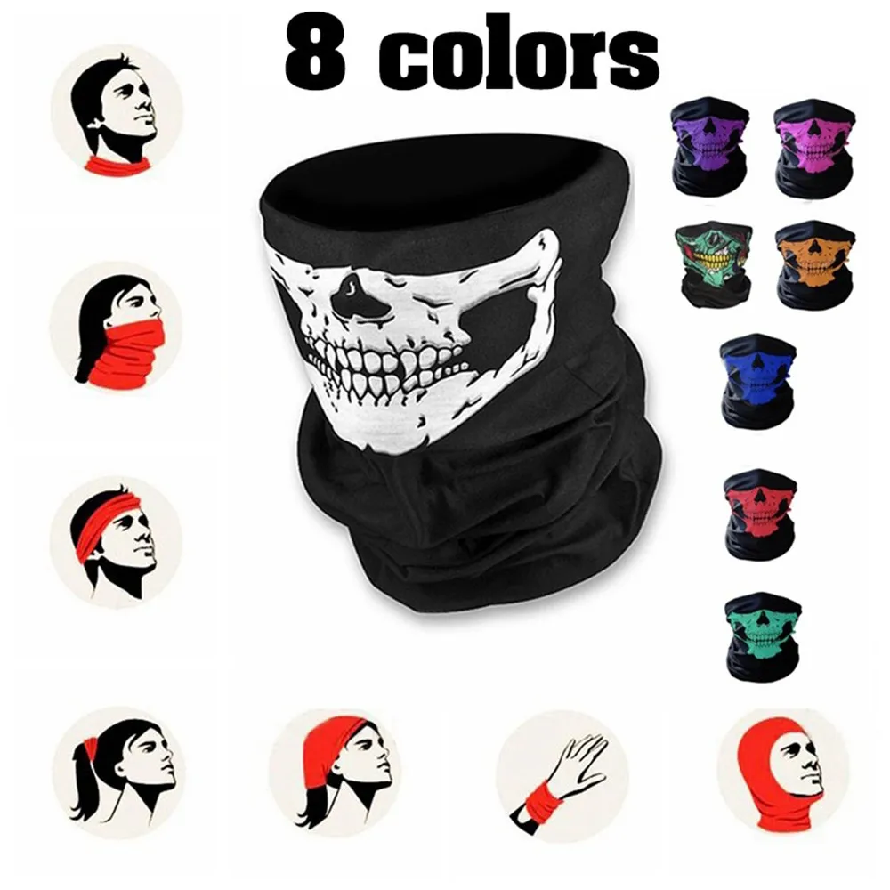 Black Full Face Shield Mask Winter Balaclava Face Motorcycle Windproof Face Mask Ghost Tactical Mask 3D Skull Sport Neck Warm