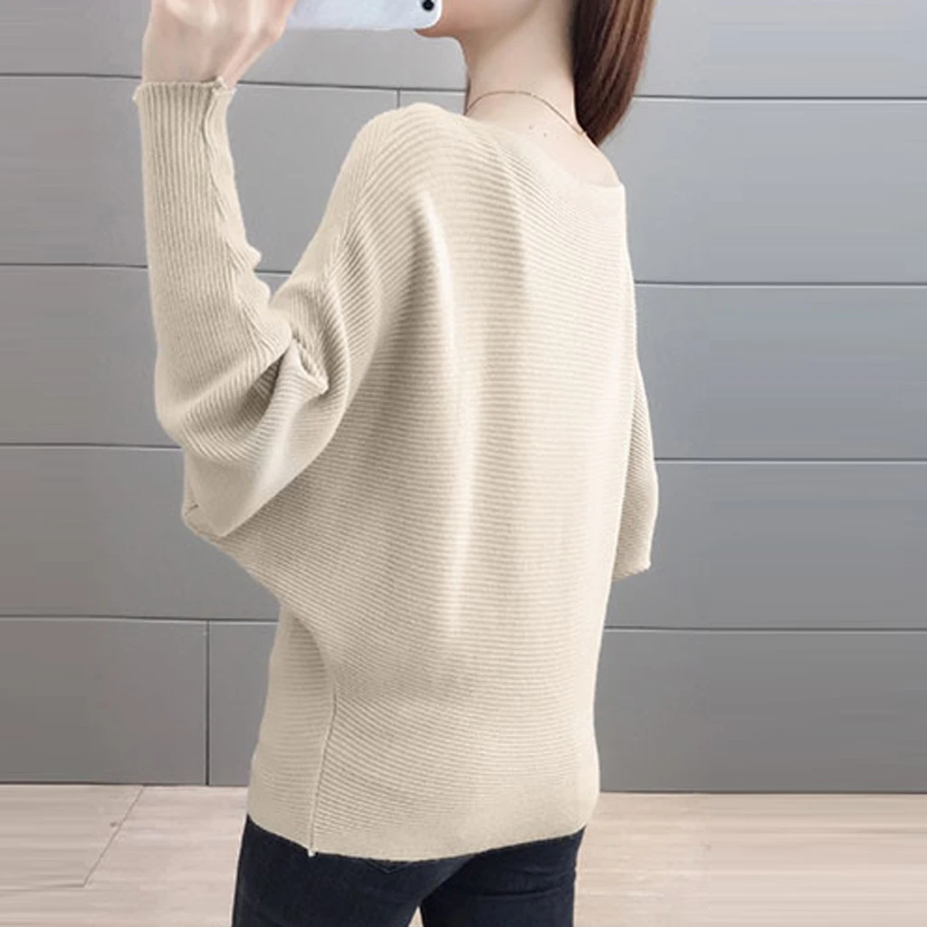 2019 New Arrival Winter Women Tops Casual O-Neck Batwing Sleeve Blouses Autumn Knitted Polka Shirt 903