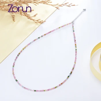 

Zorun Natural Stone Tourmaline/Spinel/Fluorite Necklace Jewelry 2MM with 925 Sterling Silver Accessories for Women New Design