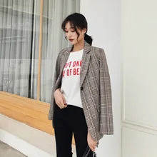 ^#Cheap Temperament Casual Long Sleeve Ladies Plaid Blazer 2019 autumn new retro one button jacket large size Women's office suit top ^#Cheap Temperament Casual Long Sleeve Ladies Plaid Blazer 2019 autumn new retro one button jacket large size Women's office suit top