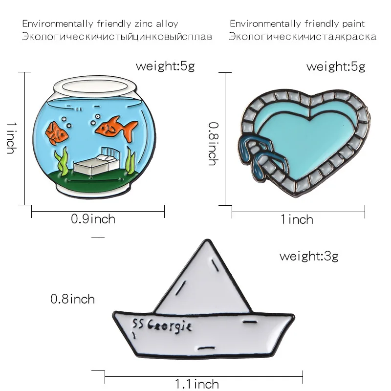 Мультфильм садок для рыбы бумажный кораблик эмали штырь сердце бассейн значок нагрудный знак брошь джинсовая рубашка с воротником, раздел-одежда для детей; подарки на день рождения