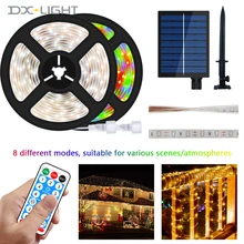 

240led Solar Powered LED Strip Light 5M Outdoor RGB 2835 Flexible Lighting Ribbon P67 Waterproof Hose Backlight Garden Decorate