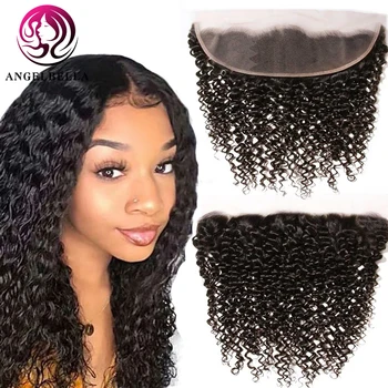 

Angelbella Brazilian Jerry Curly 13x4 Lace Frontal Closure 8 Inch Human Hair Closure Transparent Frontal Ear to Ear Lace Frontal