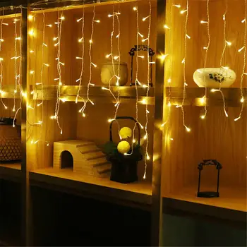 

LED Icicle Lights,96 LED Fairy String Lights Plug in Extendable Curtain Light String Christmas Lights for Bedroom Patio Party