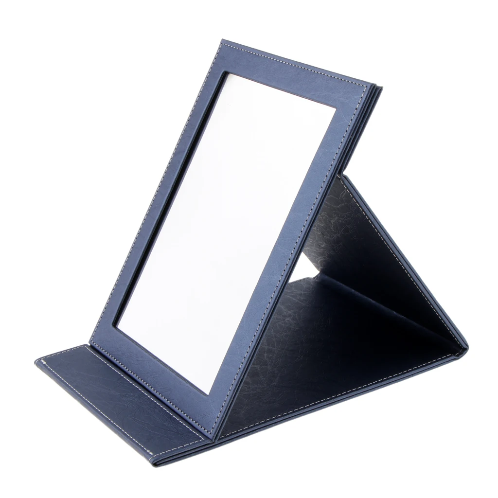 Folding Travel Mirror PU Leather Table Top/Stand Makeup Mirror Portable