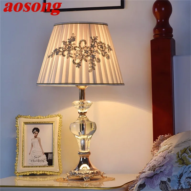 

AOSONG Crystal Table Lamp Fabric Desk Light Modern Decorative For Home Living Room Bedroom Office Hotel