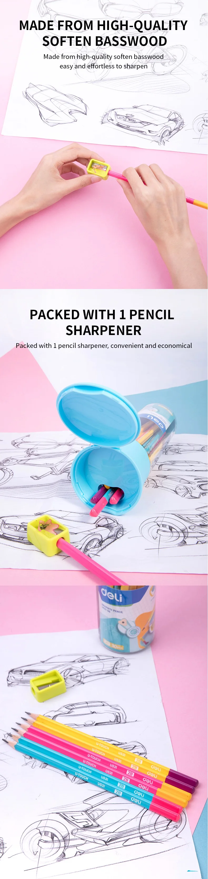 Lápis para Escola Lápis para Crianças Deli Grafite Barril Peças hb - 2b Bonito Lápis Desenho Conjunto Eu53006 Eu53106 1 30 3 lápis conjunto lápis para crianças eu53006 eu53106