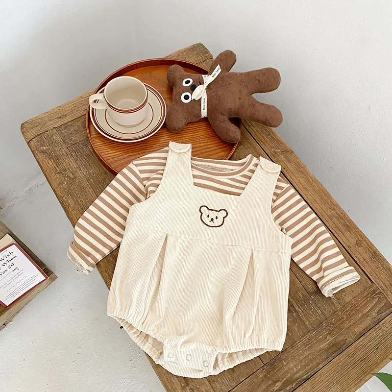 MILANCEL 2022 Spring New Baby Clothing Set Toddler Girls Bear Set Infant Blouse And Corduroy Bodysuits 2 Pcs  Suit baby dress and set