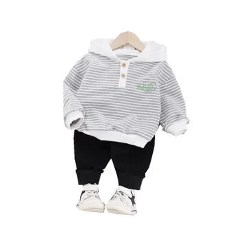 

Spring Autumn Children Clothes Suit Baby Boy Girls Striped Letter Hooded Pants 2Pcs/sets Toddler Casual Clothing Kids Tracksuits