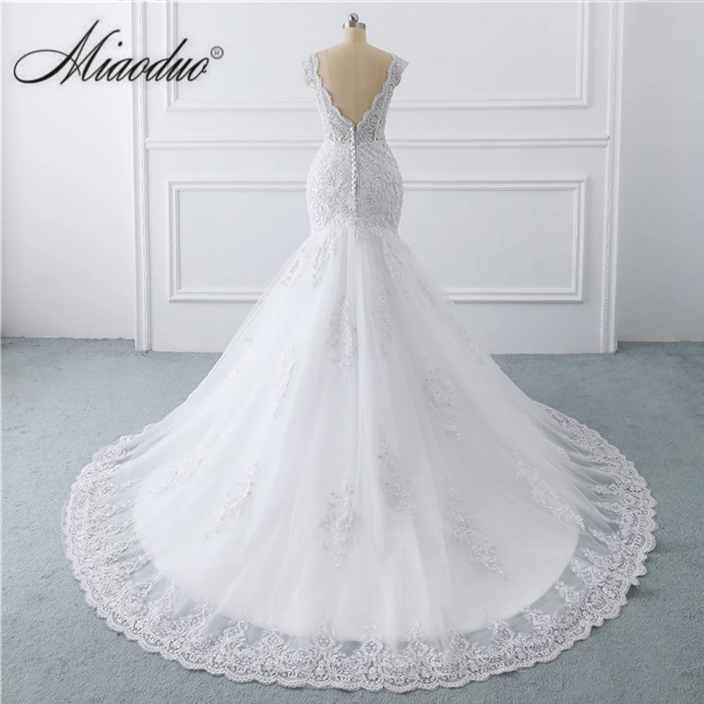 Miaoduo 2022 Mermaid Wedding Dresses Sleeveless White V Neck Lace Bridal Dress Marriage Custom Made vestidos de novia платье modest wedding dresses