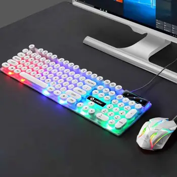 

Wired Keyboard Set With Mouse Wired Keyboard Colorful Backlight Portable Gaming Smooth USB Thin