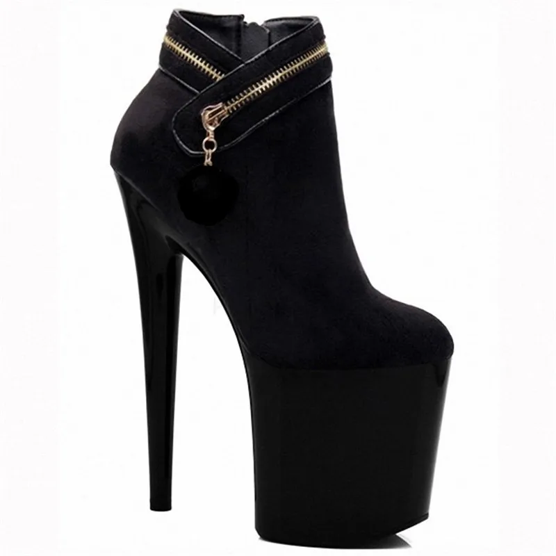 17-18-20cm Autumn And Winter Boots Round Toe 8 Inch High Heel Boots Sexy Flock Buckle Ankle Boots