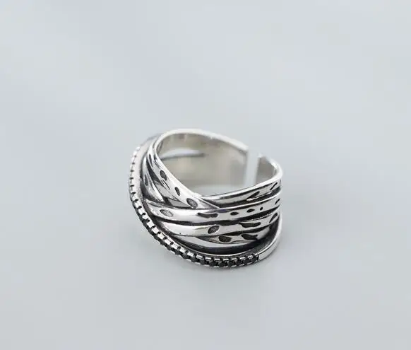 

1PC REAL.925 Sterling Silver fINE Retro Criss Cross Band Long Ring Open adjust GTLJ1668