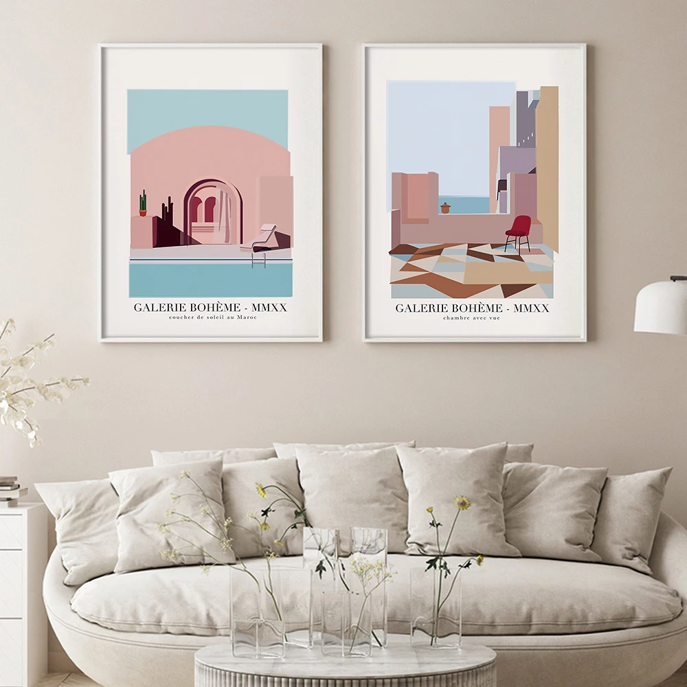 Marocchino Tramonto Paesaggio Poster Astratto Paesaggio Marocchino Museo Nordic Wall Art Arte Moderna Immagine Per Soggiorno Camera Da Letto