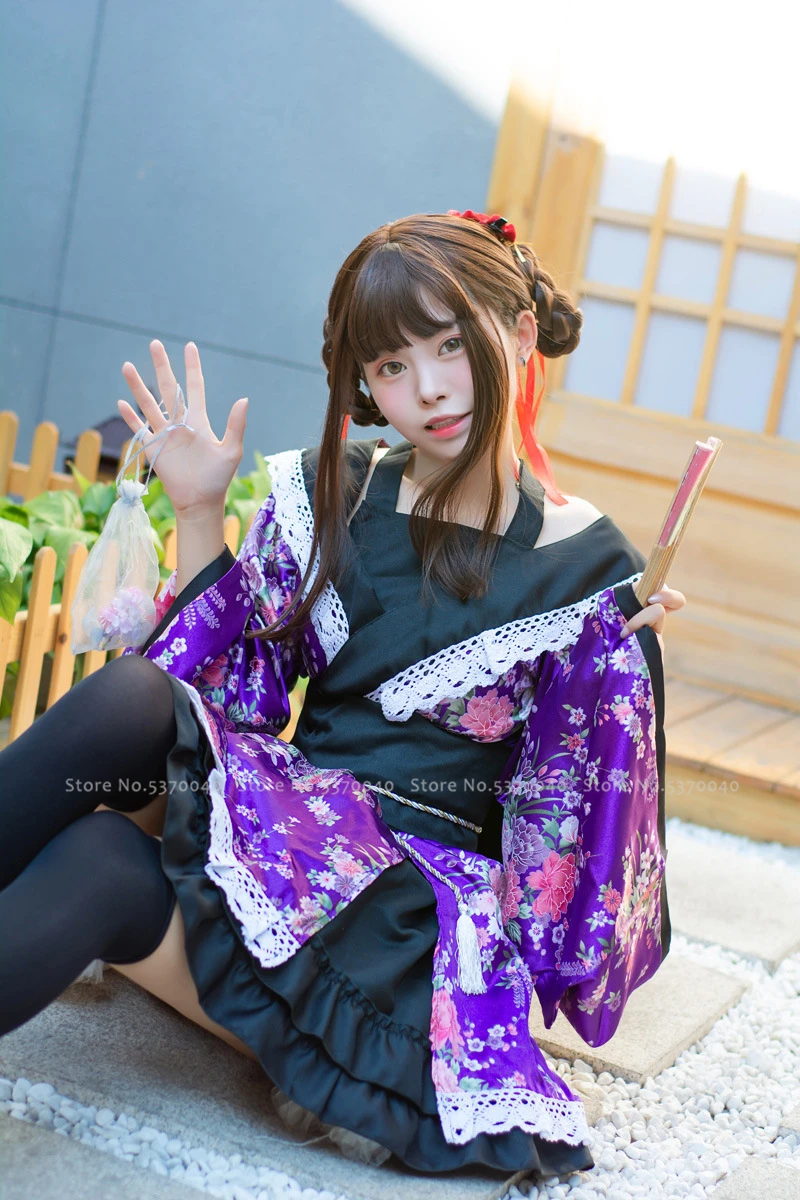 Традиционное японское Косплей Аниме Лолита кимоно платье для женщин Сакура юката пачка Kawaii Девушка Haori вечерние сценический наряд