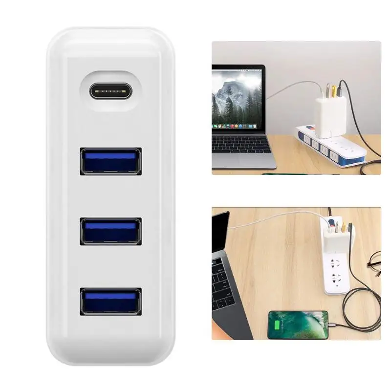 

4 in 1 Type C HUB 61W Power Adapter Expansion Splitter 3 USB 3.0 PD Charge Dock and Strong High Temperature Resistant