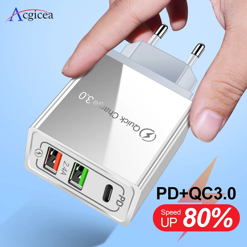

USB Charger For Huawei Mate 30 Pro PD Type C Quick Charge 4.0 3.0 QC Fast Mini Travel Mobile Phone Chargers For iPhone XR 11 Pro