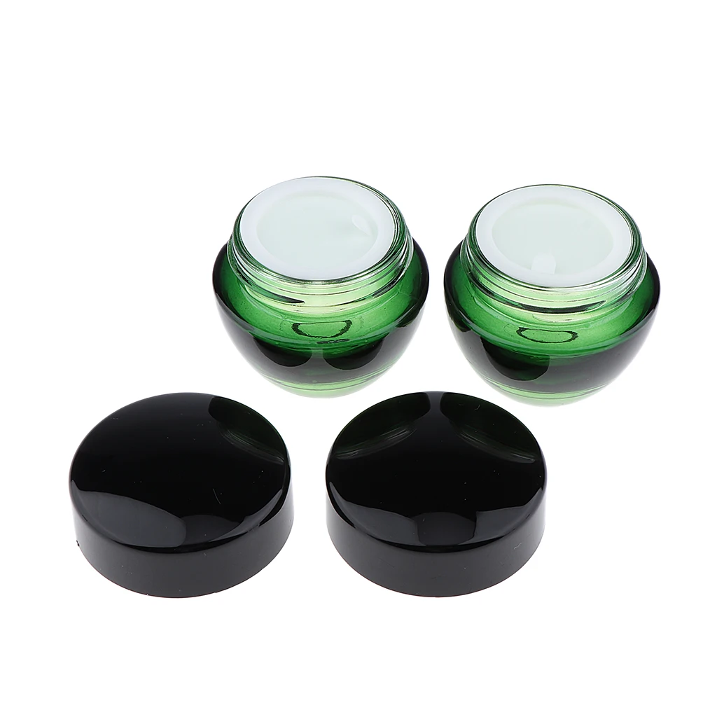 15/50g, Empty, Green Glass Pots Jars, Cosmetics Refillable Containers, 2pcs