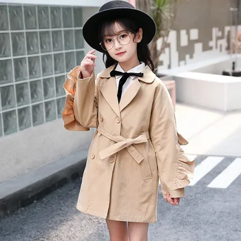 

Windbreaker for Girls Spring Autumn Fashion Korean Kids Long Trench Jacket Coat Children's Bow Belt Loose Outwear Clothing