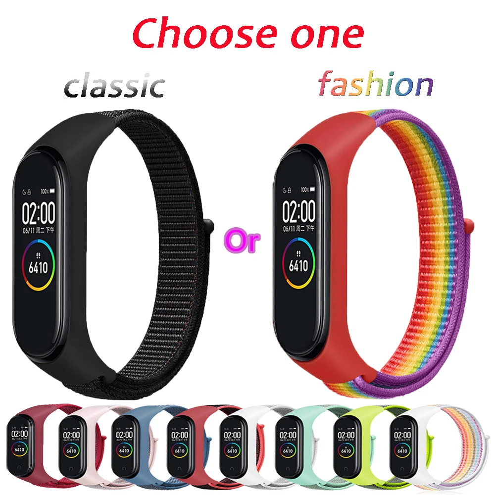 Нейлоновый ремешок для Xiaomi Mi Band 4 3 сменный Браслет Band3 Band4 спортивный Воздухопроницаемый браслет Rainbow