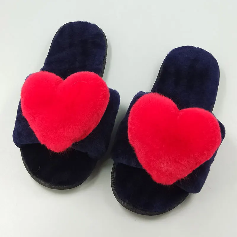

New Style Autumn And Winter Women's Sheep Shearing Fur Home Cotton-padded Shoes Anti-slip Thick Warm Soft-Sole Rex Rabbit Heart