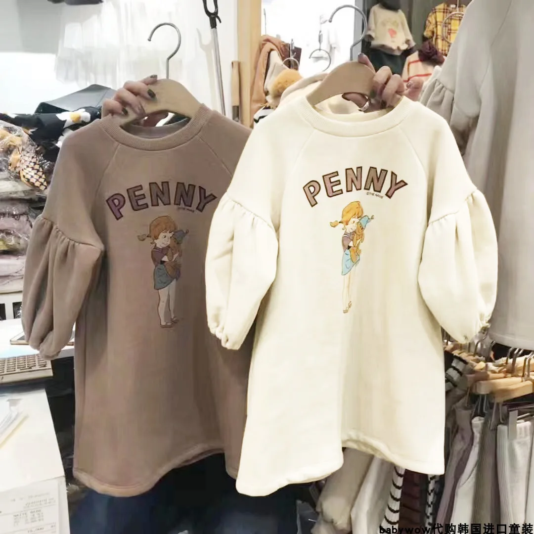 Платье для маленьких девочек 2, 3, 4, 5, 6 лет осенне-зимние утепленные платья принцессы с рисунком одежда для детей платье-толстовка с рукавами-фонариками