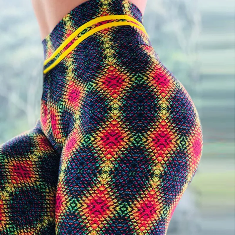 

Colorful square digital printing slim high waist exercise lady pants leggings