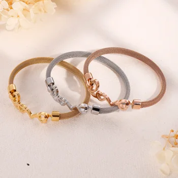 

Indian Gold LOVE Letter Charm Bangles For Women /Rose Gold Mesh Chain Acero Inoxidable Joyeria Mujer Accessories