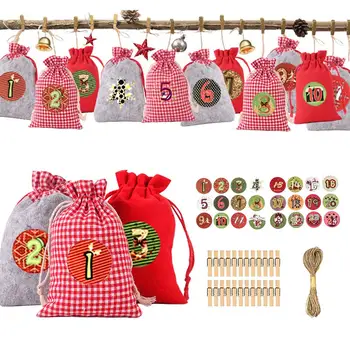 

24pcs Christmas Pattern Candy Bag 1-24 Advent Calendar Bundle Cotton Linen Gift Bag Decorations For Christmas Home Party Decor