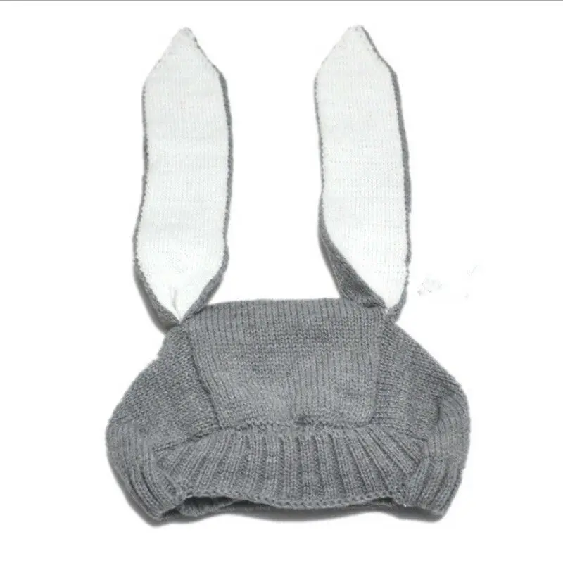 Кроличьими ушками, пальто с кроличьими ушками на Beanie Hat Baby для маленьких девочек и мальчиков, вязаные теплые вязаные вещи для зимы шапка-ушанка аксессуары - Цвет: Серый