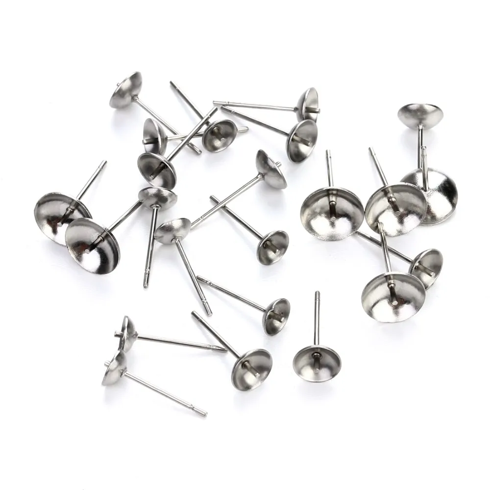 

100pcs/lot 3/4/5/6/8mm Stainless Steel Settings Trays Cup Blank Base shape ear Post Pin Earring for DIY Jewelry Making Findings
