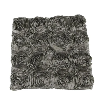 

3D Satin Rose Flower Square Pillowcase Bed Sofa Cushion Decorative Cover Rose Flowers Throw Pillow Covers Protector (Grey)