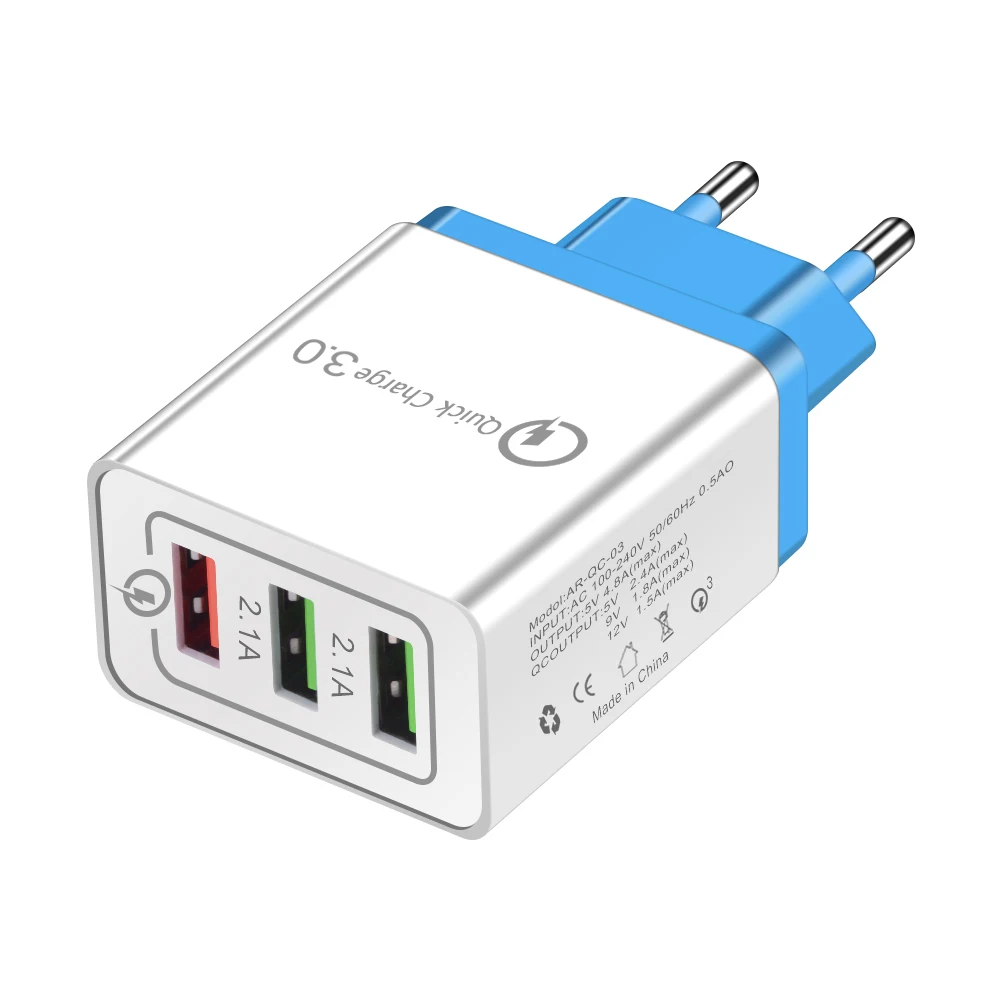 3 usb порта Быстрая зарядка Qc 3,0 зарядное устройство 6 цветов EU/US Разъем для Apple IPhone Xiaomi huawei samsung S10 Plus телефонные планшеты