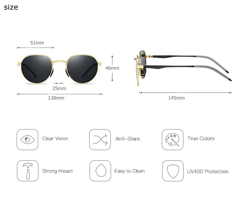 Polarisierte Sonnenbrille Gothic Steampunk Vintage Rund Uv400_voghion.com