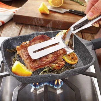 

Beef Steak Turner BBQ Tongs Non-Stick Kitchen Tongs Pizza Bread Steak Clip 304 Stainless Steel Handle Utensil Clamp Clip Silver