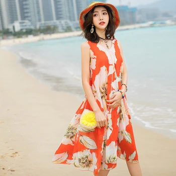 

Make Bohemia beach dress skirt seaside holiday chiffon dress skirt loose big yards long in children