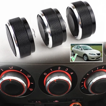 

Black 3Pc/Set New Heater Knobs Dials A/C Manual Switch Buttons Control Cover For MAZDA 3 M3